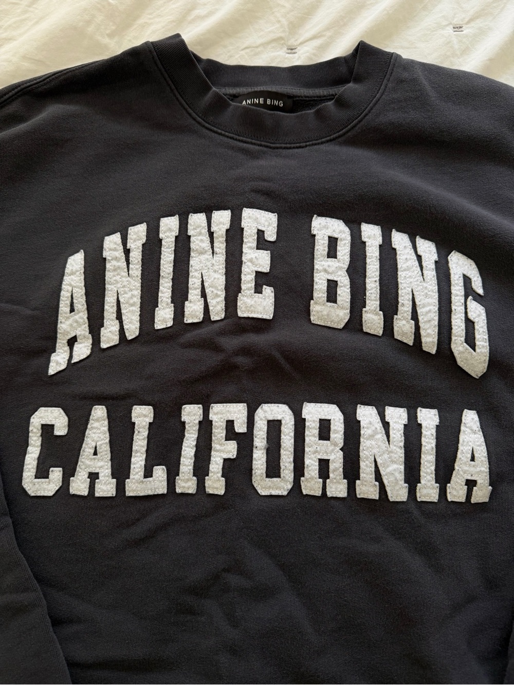 Anine Bing Black Crewneck Sweatshirt White 'California' collegiate letters (XS) - Picture 2 of 5
